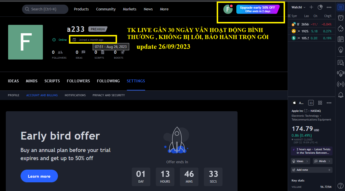 Bảo Hành Tài Khoản Tradingview 8 ban Tradingview Premium gia re 259